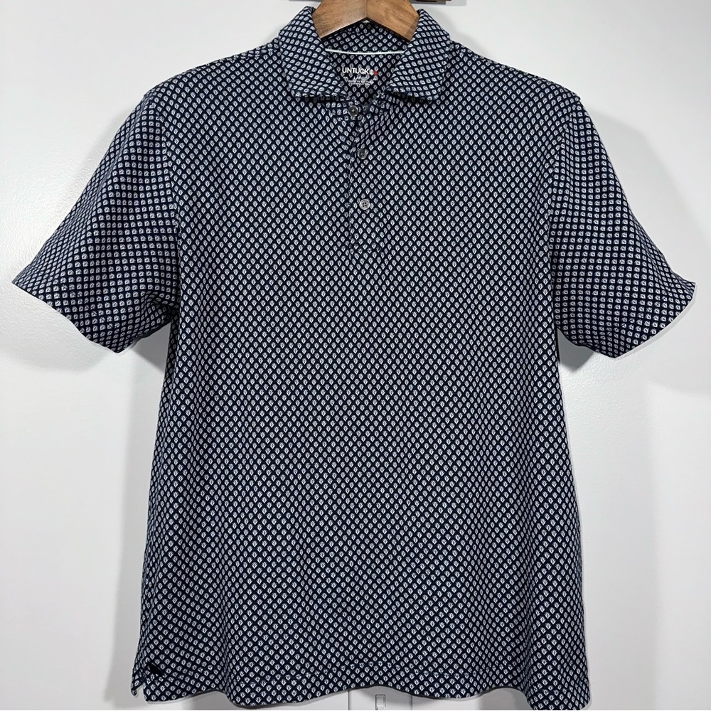 💙UNTUCKIT Men's Polo Golf Shirt - Geometric Design - Large (Slimmer Fit) NWOT